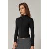 imageQINSEN Womens Full Zip Athletic Jacket Long Sleeve Double Lined Cropped Active Yoga TopsBlack