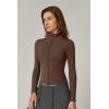 imageQINSEN Womens Full Zip Athletic Jacket Long Sleeve Double Lined Cropped Active Yoga TopsBrown Mocha