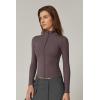 imageQINSEN Womens Full Zip Athletic Jacket Long Sleeve Double Lined Cropped Active Yoga TopsDark Grey