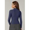 imageQINSEN Womens Full Zip Athletic Jacket Long Sleeve Double Lined Cropped Active Yoga TopsNavy Blue