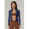imageQINSEN Womens Full Zip Athletic Jacket Long Sleeve Double Lined Cropped Active Yoga TopsNavy Blue