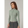 imageQINSEN Womens Full Zip Athletic Jacket Long Sleeve Double Lined Cropped Active Yoga TopsSmoke Green