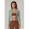 imageQINSEN Womens Full Zip Athletic Jacket Long Sleeve Double Lined Cropped Active Yoga TopsSmoke Green