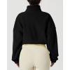 imageQINSEN Womens Full Zip Fleece Short Jacket Warm Winter Long Sleeve Stand Collar Sherpa Crop CoatBlack