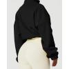 imageQINSEN Womens Full Zip Fleece Short Jacket Warm Winter Long Sleeve Stand Collar Sherpa Crop CoatBlack