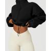 imageQINSEN Womens Full Zip Fleece Short Jacket Warm Winter Long Sleeve Stand Collar Sherpa Crop CoatBlack