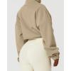 imageQINSEN Womens Full Zip Fleece Short Jacket Warm Winter Long Sleeve Stand Collar Sherpa Crop CoatCamel