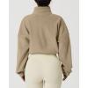 imageQINSEN Womens Full Zip Fleece Short Jacket Warm Winter Long Sleeve Stand Collar Sherpa Crop CoatCamel