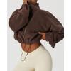 imageQINSEN Womens Full Zip Fleece Short Jacket Warm Winter Long Sleeve Stand Collar Sherpa Crop CoatCaramel Coffee