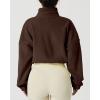 imageQINSEN Womens Full Zip Fleece Short Jacket Warm Winter Long Sleeve Stand Collar Sherpa Crop CoatCaramel Coffee