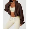 imageQINSEN Womens Full Zip Fleece Short Jacket Warm Winter Long Sleeve Stand Collar Sherpa Crop CoatCaramel Coffee