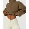 imageQINSEN Womens Full Zip Fleece Short Jacket Warm Winter Long Sleeve Stand Collar Sherpa Crop CoatChestnut