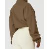 imageQINSEN Womens Full Zip Fleece Short Jacket Warm Winter Long Sleeve Stand Collar Sherpa Crop CoatChestnut
