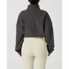 imageQINSEN Womens Full Zip Fleece Short Jacket Warm Winter Long Sleeve Stand Collar Sherpa Crop CoatDark Grey
