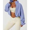 imageQINSEN Womens Full Zip Fleece Short Jacket Warm Winter Long Sleeve Stand Collar Sherpa Crop CoatDusty Purple