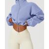 imageQINSEN Womens Full Zip Fleece Short Jacket Warm Winter Long Sleeve Stand Collar Sherpa Crop CoatDusty Purple