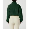 imageQINSEN Womens Full Zip Fleece Short Jacket Warm Winter Long Sleeve Stand Collar Sherpa Crop CoatForest Green