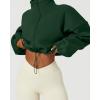 imageQINSEN Womens Full Zip Fleece Short Jacket Warm Winter Long Sleeve Stand Collar Sherpa Crop CoatForest Green