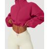 imageQINSEN Womens Full Zip Fleece Short Jacket Warm Winter Long Sleeve Stand Collar Sherpa Crop CoatInnuendo Rosy