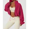imageQINSEN Womens Full Zip Fleece Short Jacket Warm Winter Long Sleeve Stand Collar Sherpa Crop CoatInnuendo Rosy