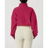 imageQINSEN Womens Full Zip Fleece Short Jacket Warm Winter Long Sleeve Stand Collar Sherpa Crop CoatInnuendo Rosy