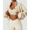 imageQINSEN Womens Full Zip Fleece Short Jacket Warm Winter Long Sleeve Stand Collar Sherpa Crop CoatIvory