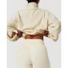 imageQINSEN Womens Full Zip Fleece Short Jacket Warm Winter Long Sleeve Stand Collar Sherpa Crop CoatIvory