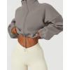 imageQINSEN Womens Full Zip Fleece Short Jacket Warm Winter Long Sleeve Stand Collar Sherpa Crop CoatLight Grey