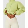 imageQINSEN Womens Full Zip Fleece Short Jacket Warm Winter Long Sleeve Stand Collar Sherpa Crop CoatLime Green