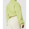 imageQINSEN Womens Full Zip Fleece Short Jacket Warm Winter Long Sleeve Stand Collar Sherpa Crop CoatLime Green