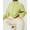 imageQINSEN Womens Full Zip Fleece Short Jacket Warm Winter Long Sleeve Stand Collar Sherpa Crop CoatLime Green