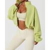 imageQINSEN Womens Full Zip Fleece Short Jacket Warm Winter Long Sleeve Stand Collar Sherpa Crop CoatLime Green