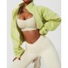 imageQINSEN Womens Full Zip Fleece Short Jacket Warm Winter Long Sleeve Stand Collar Sherpa Crop CoatLime Green