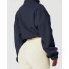 imageQINSEN Womens Full Zip Fleece Short Jacket Warm Winter Long Sleeve Stand Collar Sherpa Crop CoatNavy