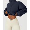 imageQINSEN Womens Full Zip Fleece Short Jacket Warm Winter Long Sleeve Stand Collar Sherpa Crop CoatNavy