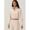 imageQINSEN Womens Half Zip Crop Sweatshirt High Neck Long Sleeve Pullover Cropped TopBeige
