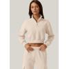 imageQINSEN Womens Half Zip Crop Sweatshirt High Neck Long Sleeve Pullover Cropped TopBeige