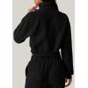 imageQINSEN Womens Half Zip Crop Sweatshirt High Neck Long Sleeve Pullover Cropped TopBlack