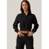 imageQINSEN Womens Half Zip Crop Sweatshirt High Neck Long Sleeve Pullover Cropped TopBlack