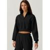 imageQINSEN Womens Half Zip Crop Sweatshirt High Neck Long Sleeve Pullover Cropped TopBlack