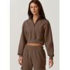 imageQINSEN Womens Half Zip Crop Sweatshirt High Neck Long Sleeve Pullover Cropped TopChestnut