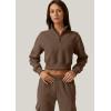 imageQINSEN Womens Half Zip Crop Sweatshirt High Neck Long Sleeve Pullover Cropped TopChestnut