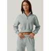 imageQINSEN Womens Half Zip Crop Sweatshirt High Neck Long Sleeve Pullover Cropped TopFrosty Green