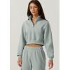 imageQINSEN Womens Half Zip Crop Sweatshirt High Neck Long Sleeve Pullover Cropped TopFrosty Green