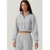 imageQINSEN Womens Half Zip Crop Sweatshirt High Neck Long Sleeve Pullover Cropped TopGrey