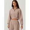 imageQINSEN Womens Half Zip Crop Sweatshirt High Neck Long Sleeve Pullover Cropped TopMushroom