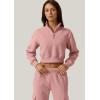 imageQINSEN Womens Half Zip Crop Sweatshirt High Neck Long Sleeve Pullover Cropped TopPeachskin