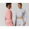 imageQINSEN Womens Half Zip Crop Sweatshirt High Neck Long Sleeve Pullover Cropped TopPeachskin