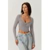 imageQINSEN Womens Long Sleeve Crop Top Sweaters Cozy Ribbed Knit Going Out Pullover T ShirtsGrey