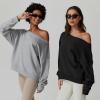imageQINSEN Womens Oversized Sweatshirt Long Sleeve Off The Shoulder Pullover Casual Comfy Fall OutfitsBlack